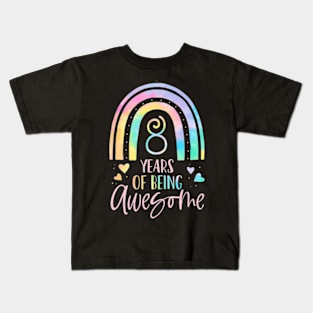 Years Of Being Awesome Rainbow Tie Dye 8th Birthday Girl Kids T-Shirt